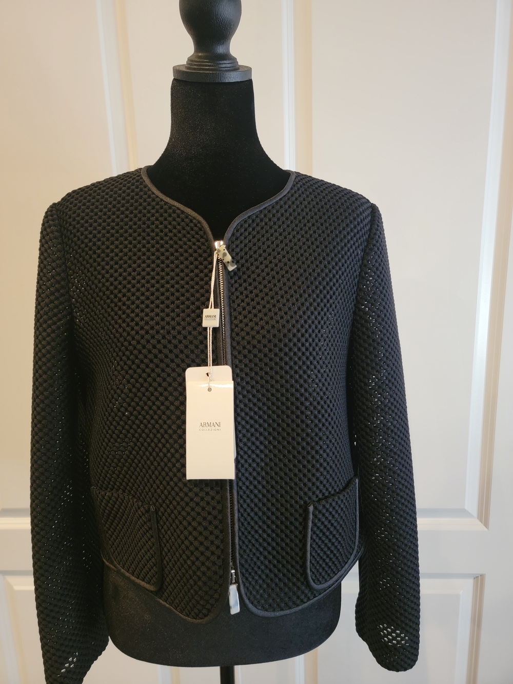 Armani Exchange Women's Black Textured Zip Jacket